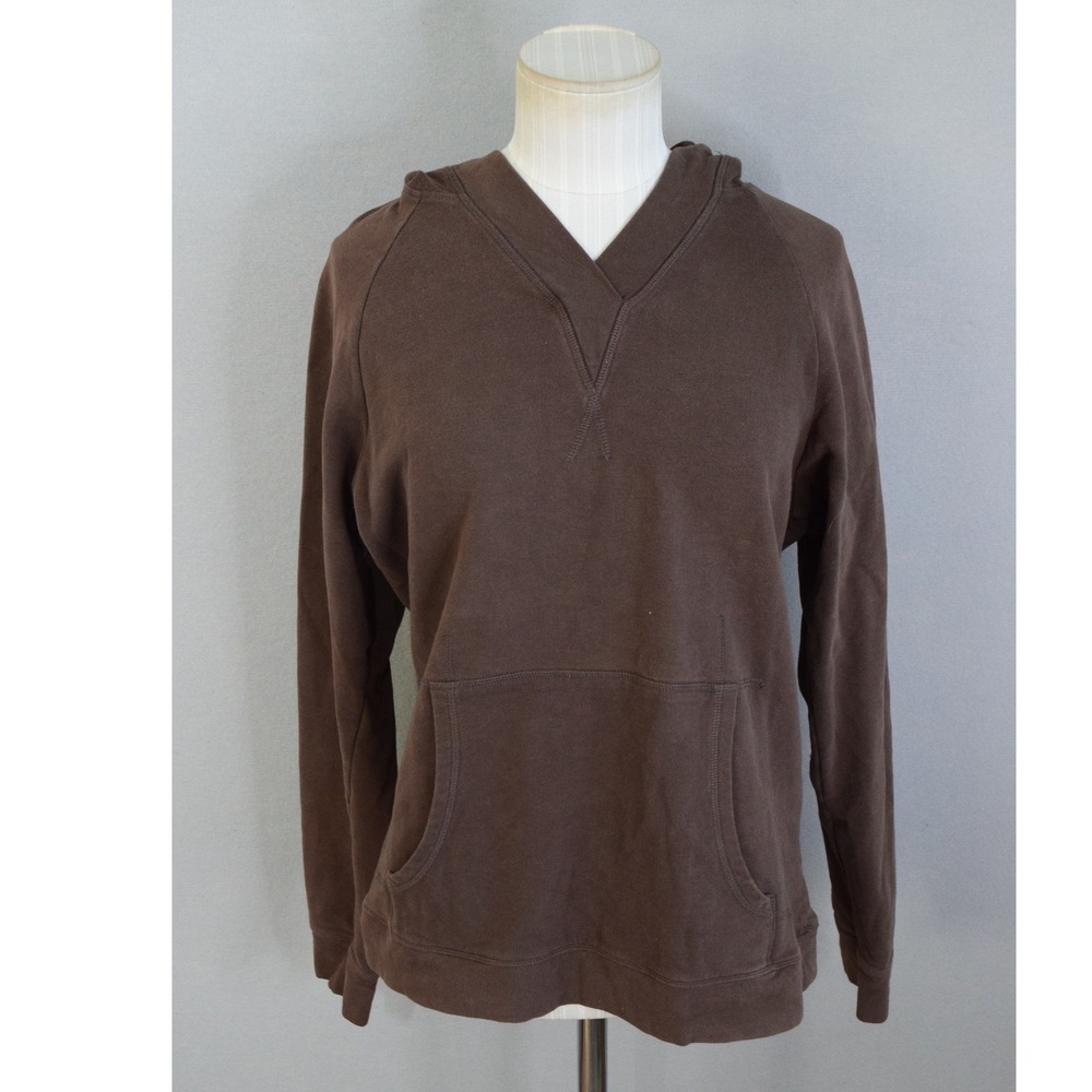 Patagonia Water Girl Hoodie L Brown V-Neck Organic Cotton Pullover Womens Y2K